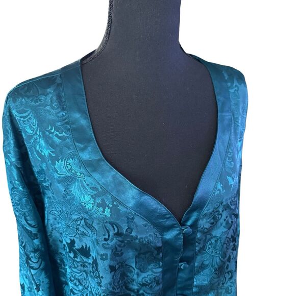 VTG 80's‎ VICTORIAS SECRET  Blue Teal  FLORAL JACQUARD NIGHTSHIRT NIGHTGOWN SZ L - Picture 4 of 8